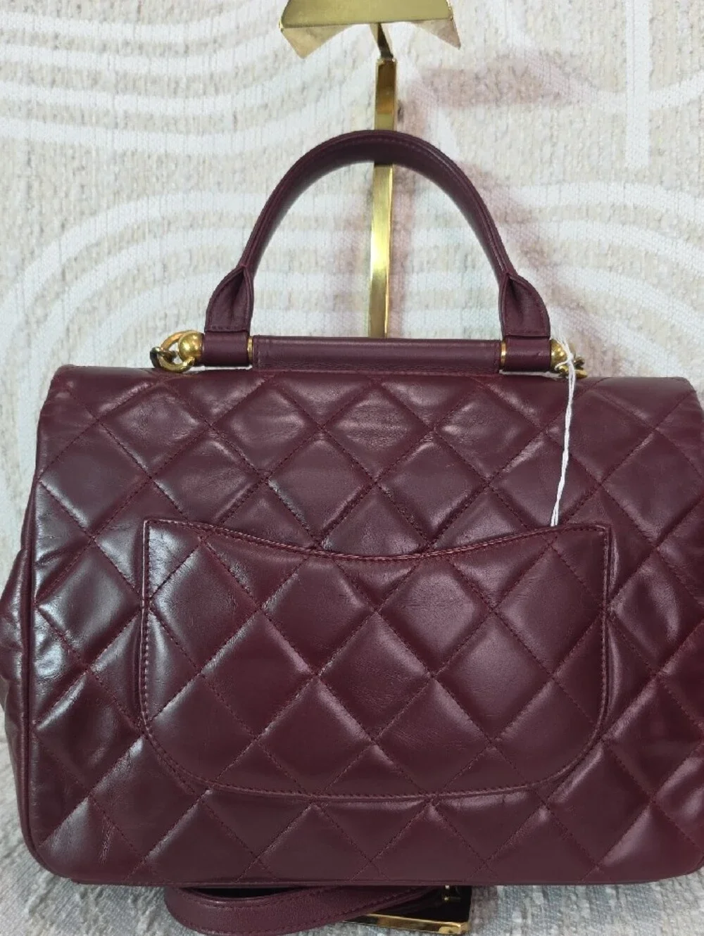 CHANEL Crinkle Leather Top-Hnadle Flap Bag in Deep Burgundy with Gold Hardware